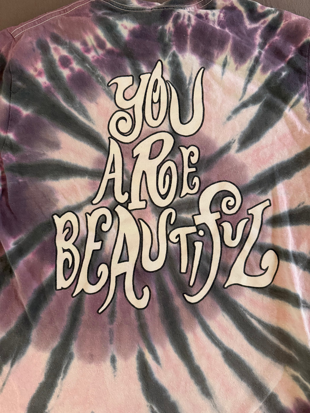Tie-Dye Peace Sign Headphones Graphic Tee – “You Are Beautiful” – Size Small