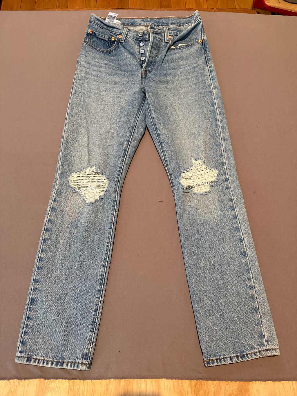 Levi’s Premium 501 Distressed Light Wash Straight Leg Jeans – Women’s