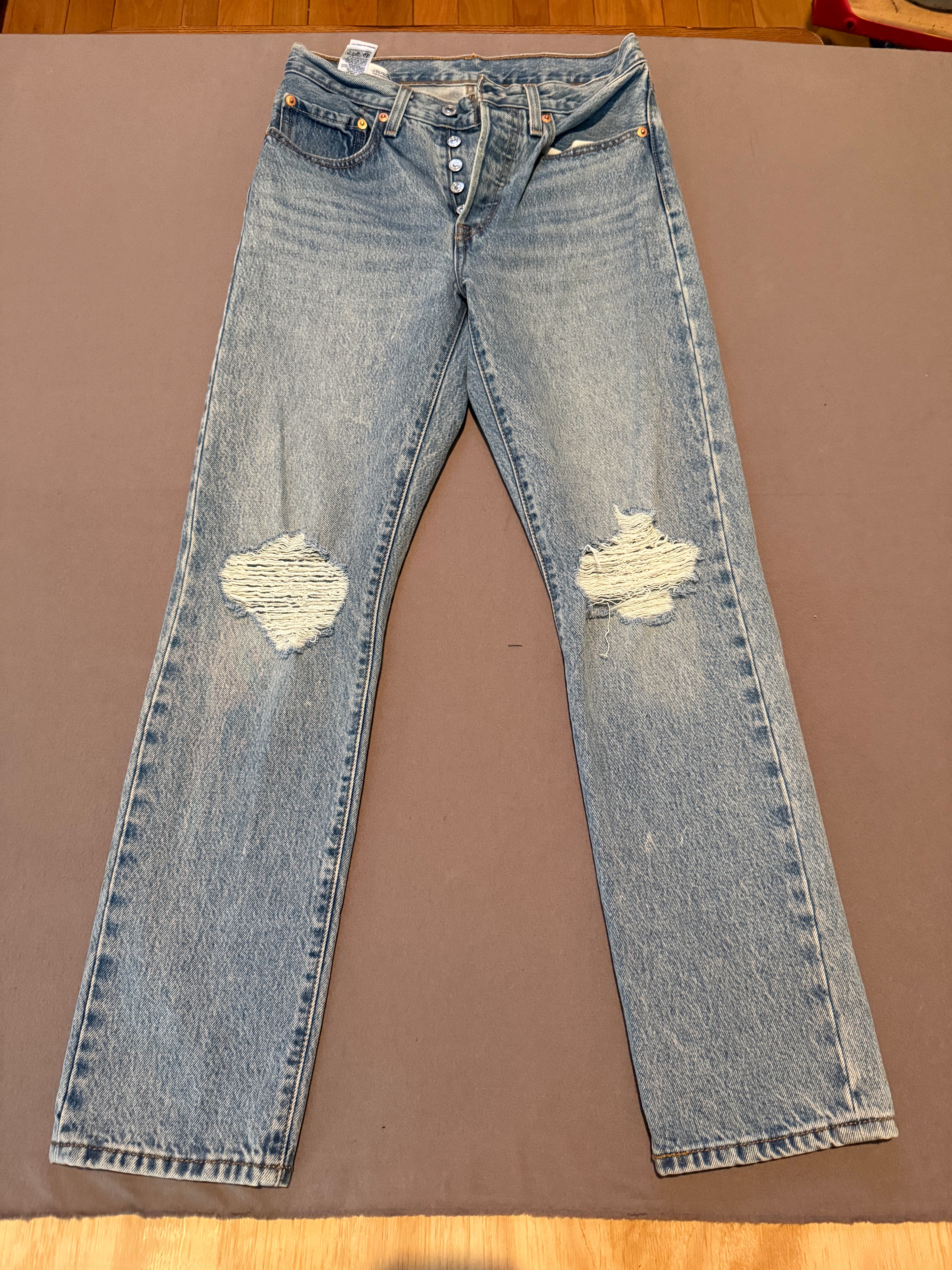 Levi’s Premium 501 Distressed Light Wash Straight Leg Jeans – Women’s
