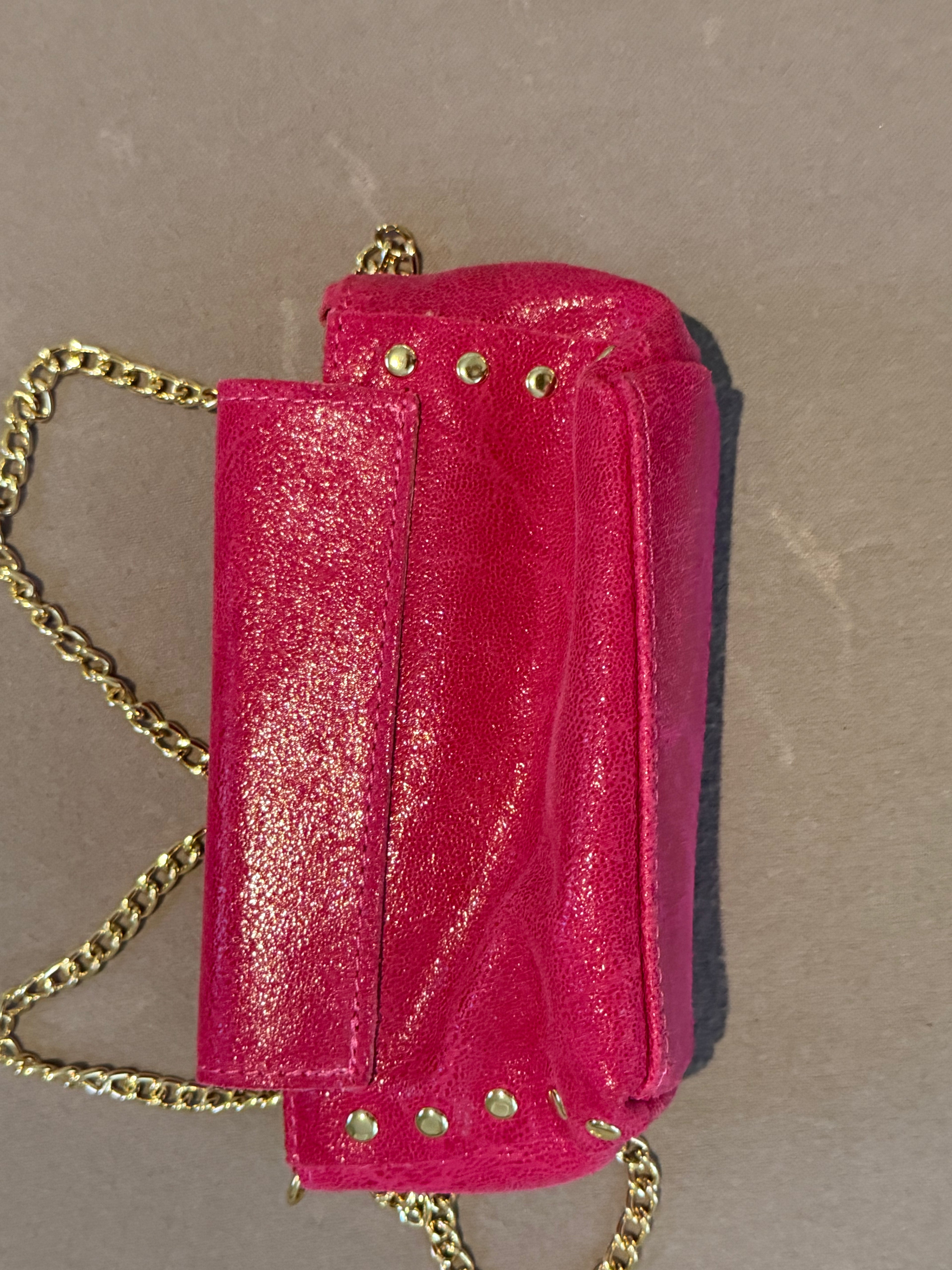 Vintage Genie by THK Hot Pink Metallic Studded Chain Shoulder Bag