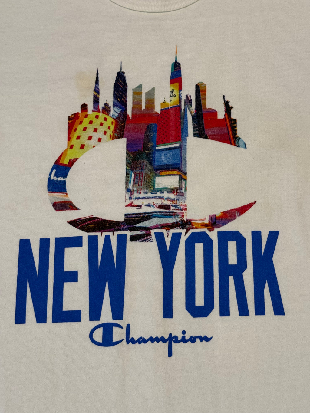 Vintage Champion New York Graphic T-Shirt White Small 100% Cotton NYC Skyline Tee