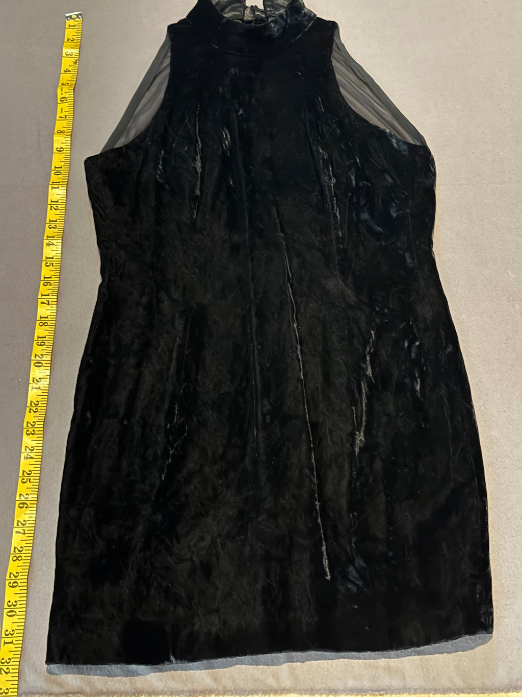 Vintage Donna Ricco Petite Black Velvet & Sheer Bow Dress Size 6