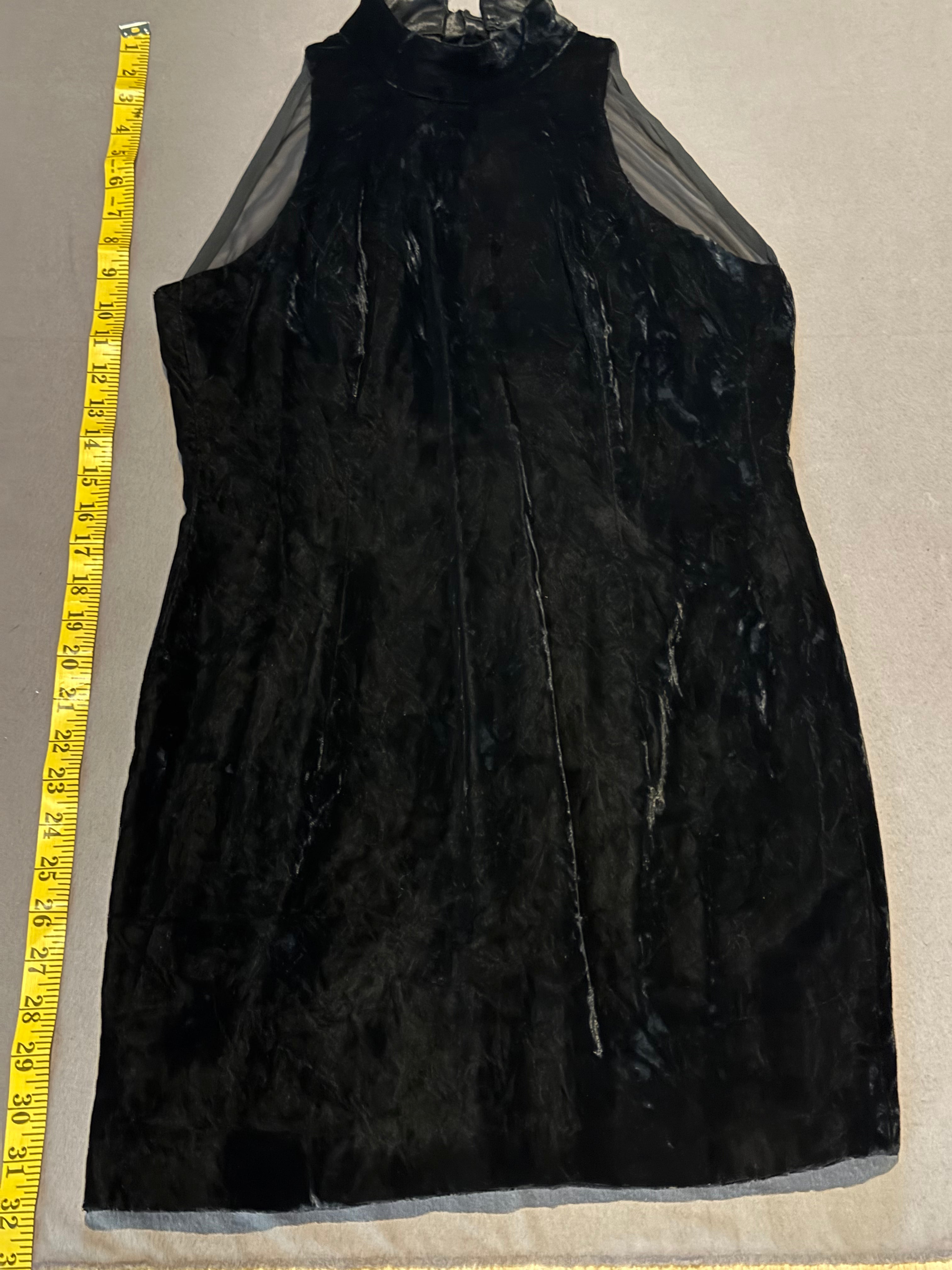 Vintage Donna Ricco Petite Black Velvet & Sheer Bow Dress Size 6