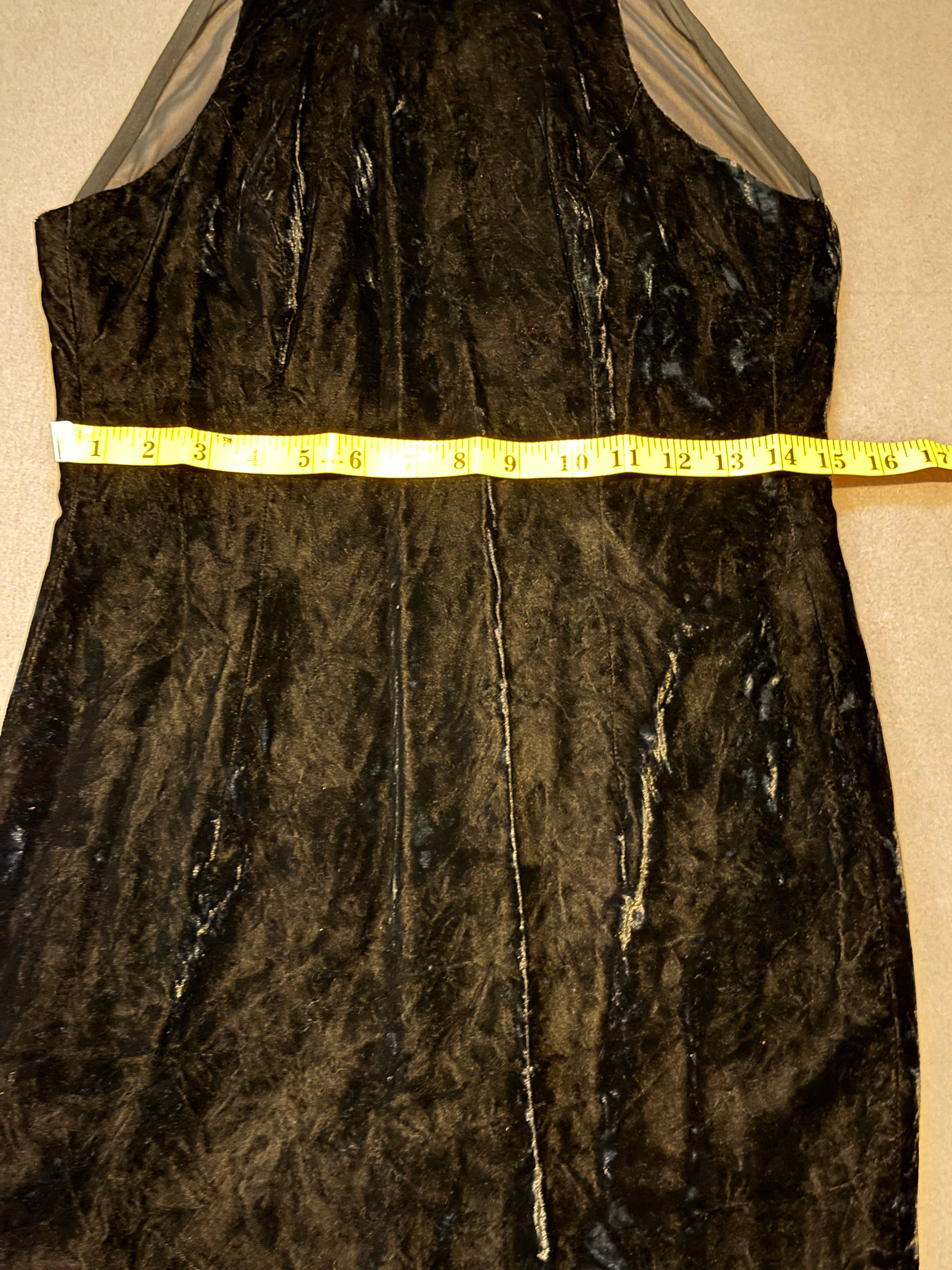 Vintage Donna Ricco Petite Black Velvet & Sheer Bow Dress Size 6