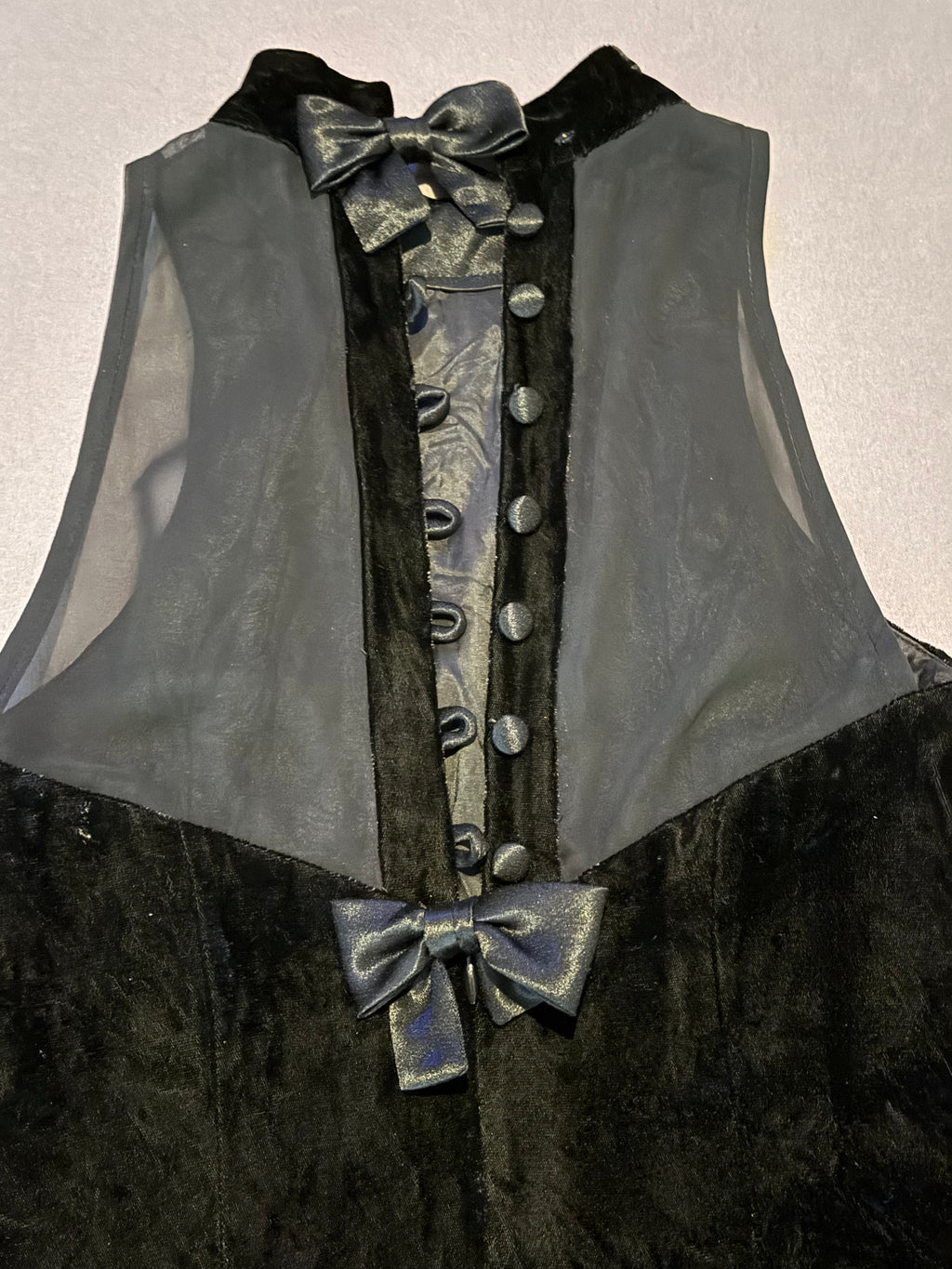 Vintage Donna Ricco Petite Black Velvet & Sheer Bow Dress Size 6