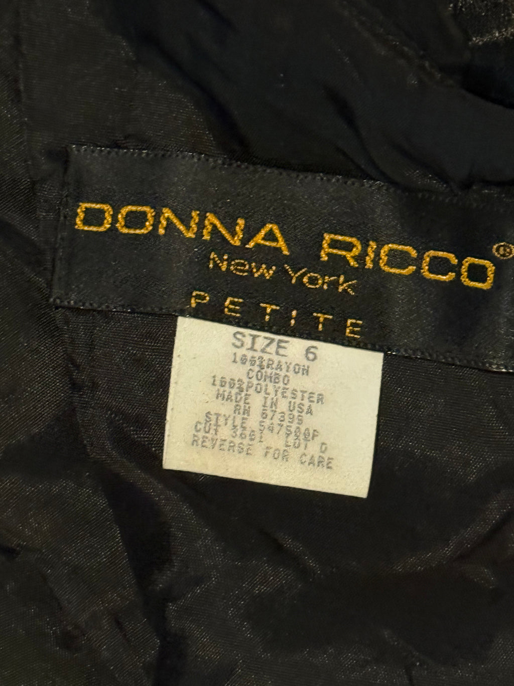 Vintage Donna Ricco Petite Black Velvet & Sheer Bow Dress Size 6