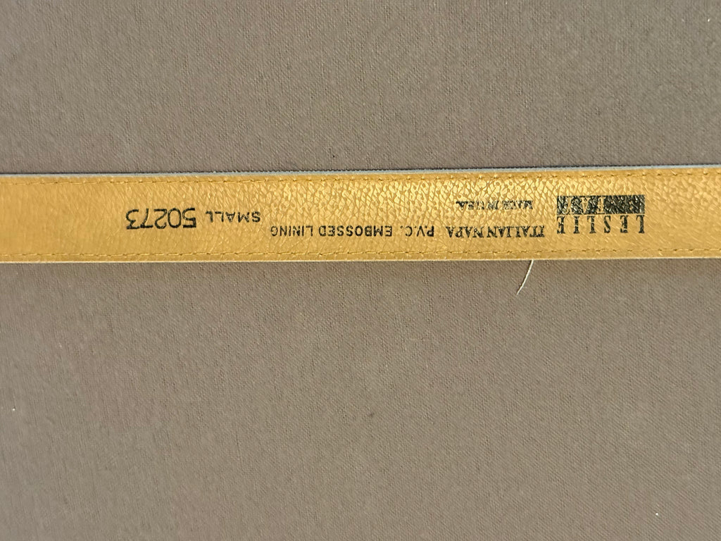 Vintage Lissie White Faux Leather Belt Gold Statement Buckle Size Small Y2K