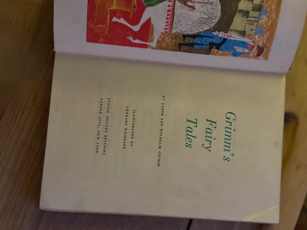 Vintage Grimm’s Fairy Tales Illustrated Hardcover Book – Junior Deluxe Edition – Leonard Weisgard Illustrations – Retro Storybook