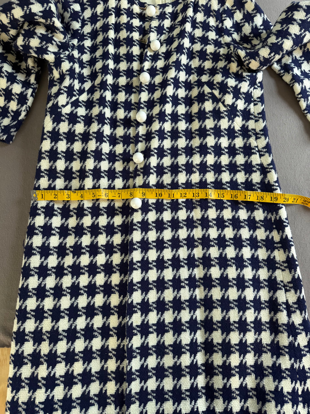 Vintage Navy & Ivory Houndstooth Button Front Coat | 1960s Mod Style
