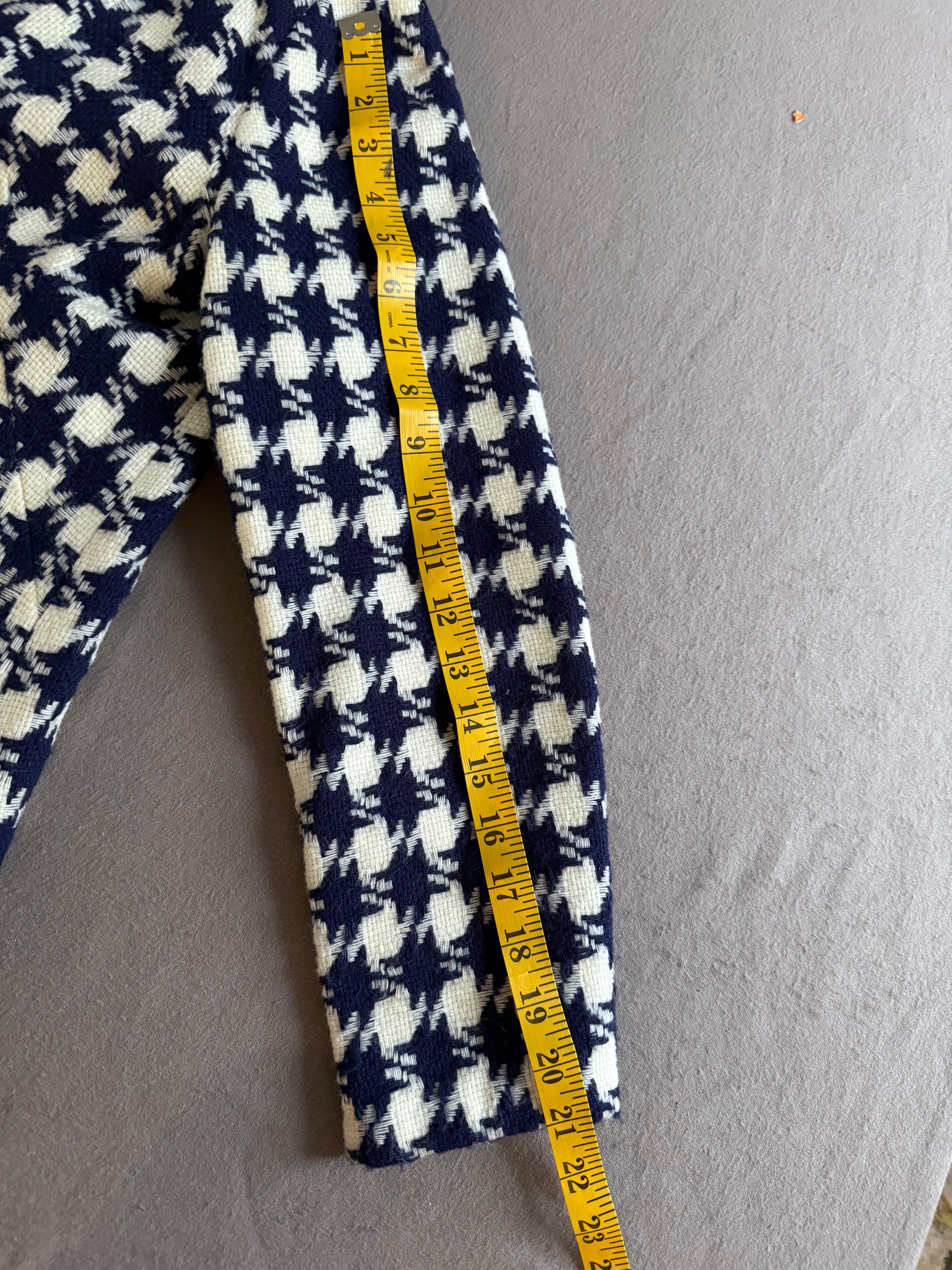 Vintage Navy & Ivory Houndstooth Button Front Coat | 1960s Mod Style