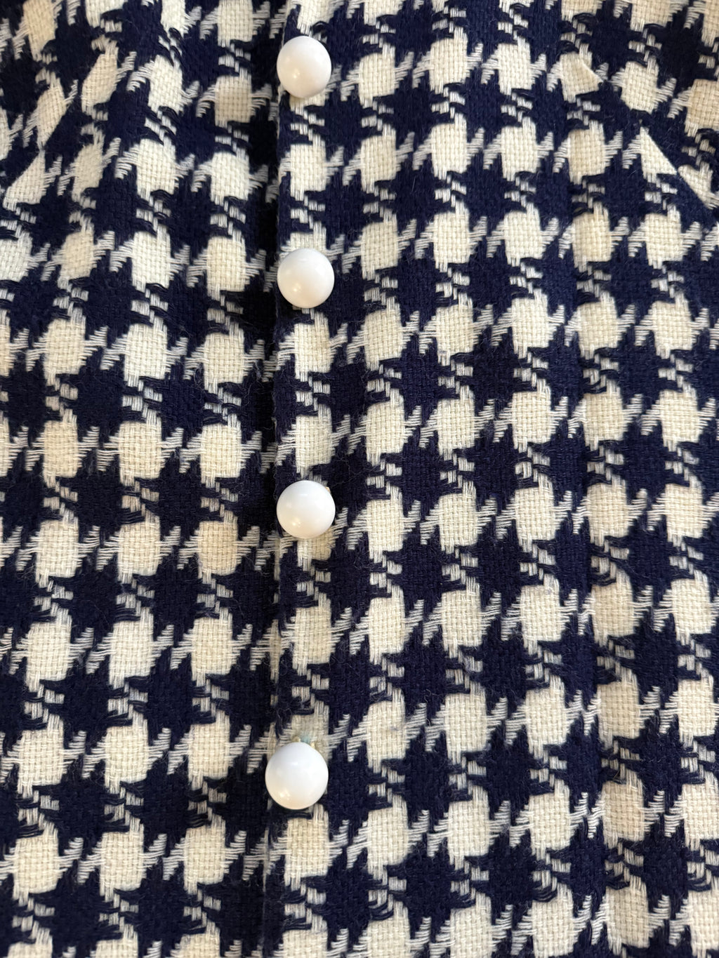 Vintage Navy & Ivory Houndstooth Button Front Coat | 1960s Mod Style