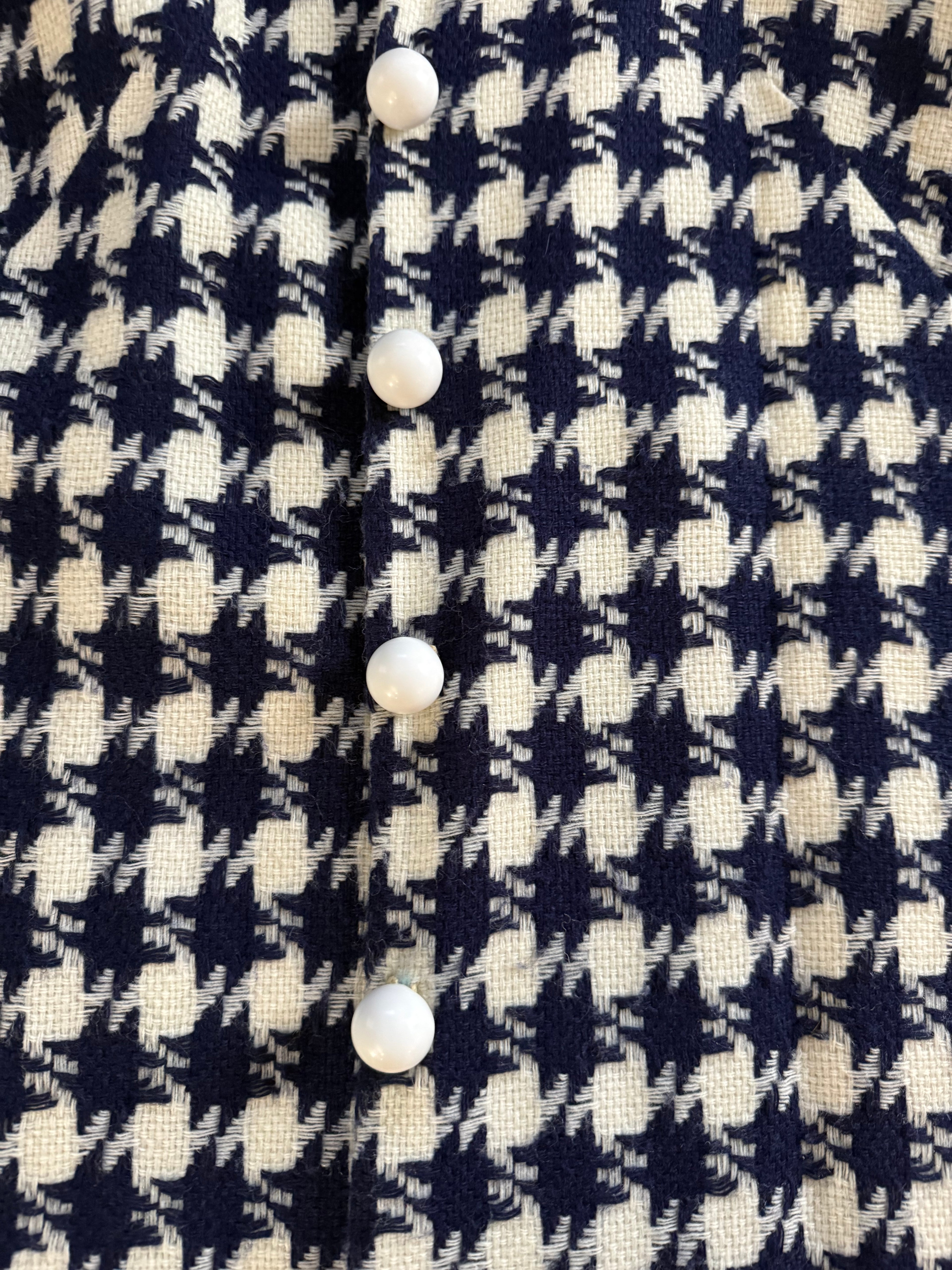 Vintage Navy & Ivory Houndstooth Button Front Coat | 1960s Mod Style