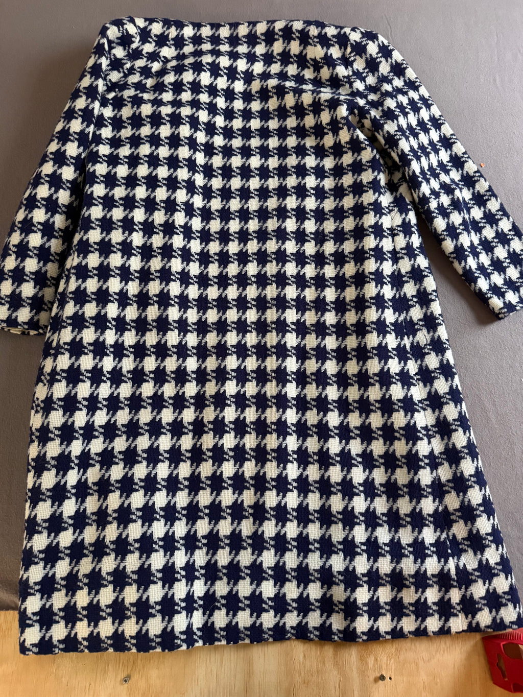 Vintage Navy & Ivory Houndstooth Button Front Coat | 1960s Mod Style