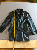 Vintage Black Genuine Leather Belted Jacket Coat – Made in Argentina – Size M/L Estimated