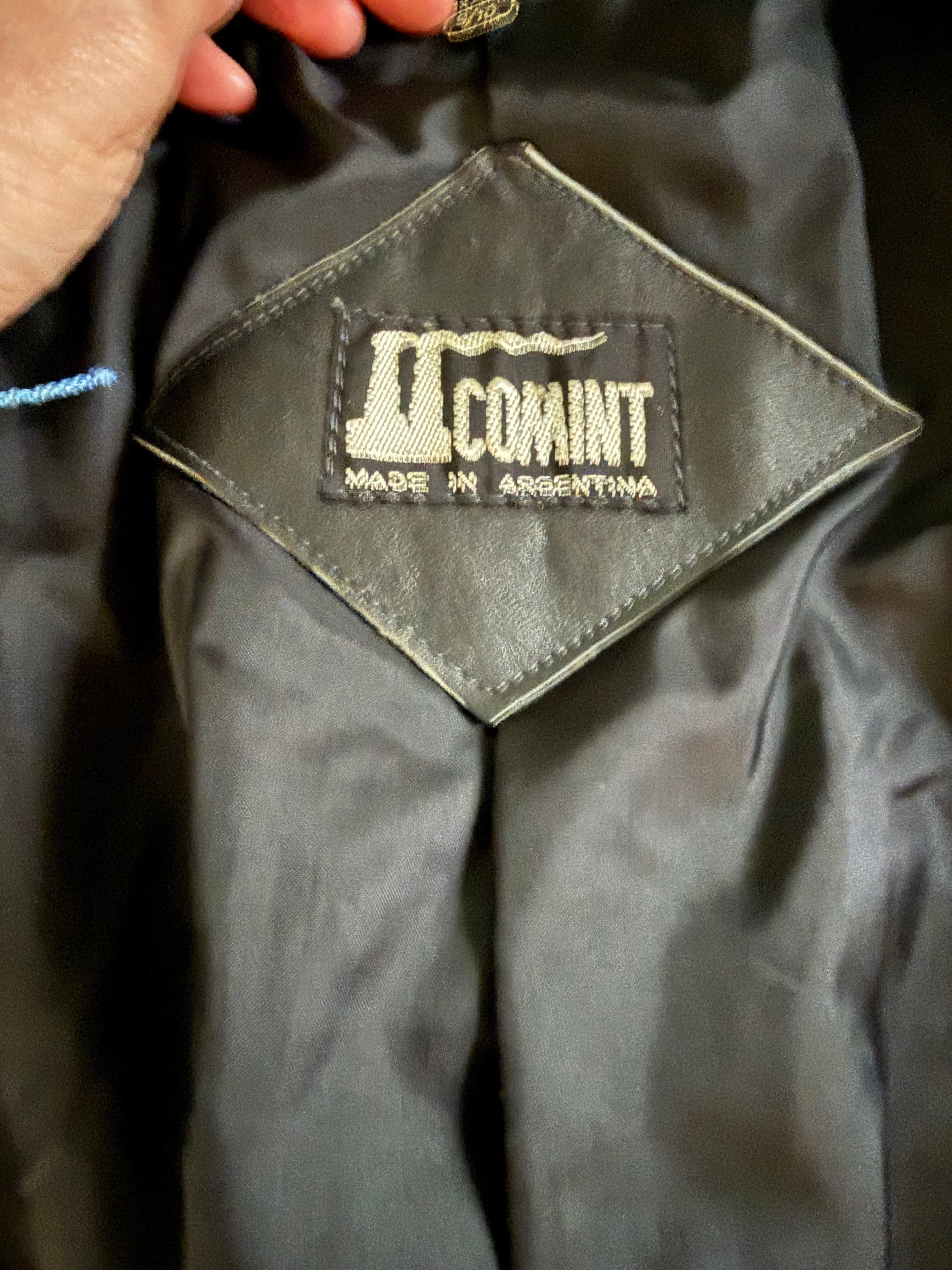Vintage Black Genuine Leather Belted Jacket Coat – Made in Argentina – Size M/L Estimated
