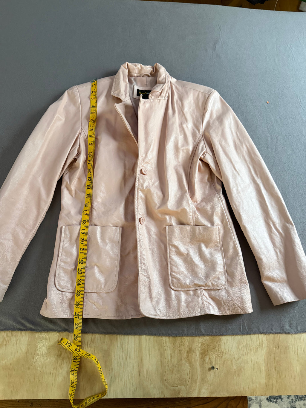 Vintage Metro Style Light Pink Leather Jacket – Size 14