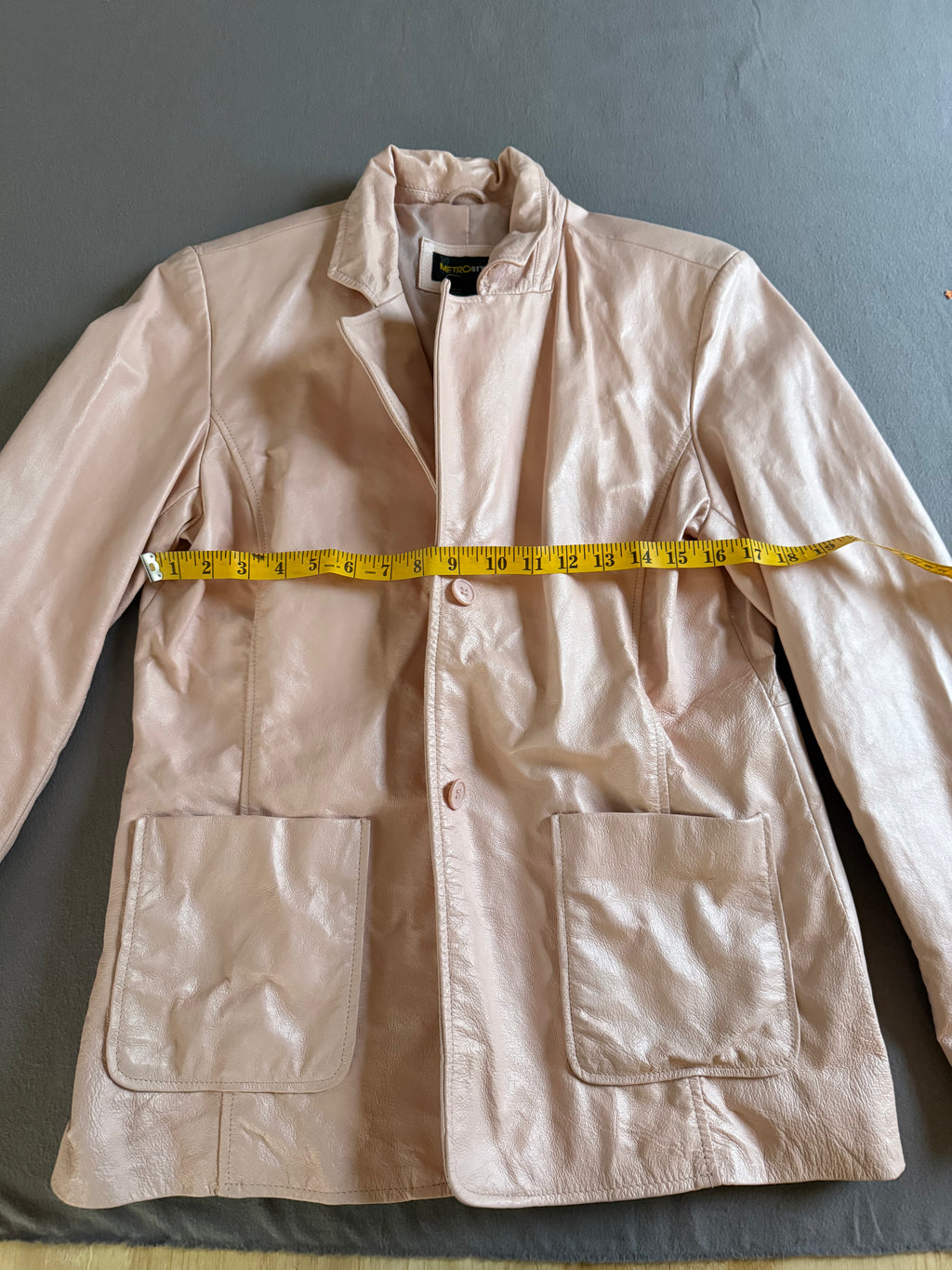 Vintage Metro Style Light Pink Leather Jacket – Size 14