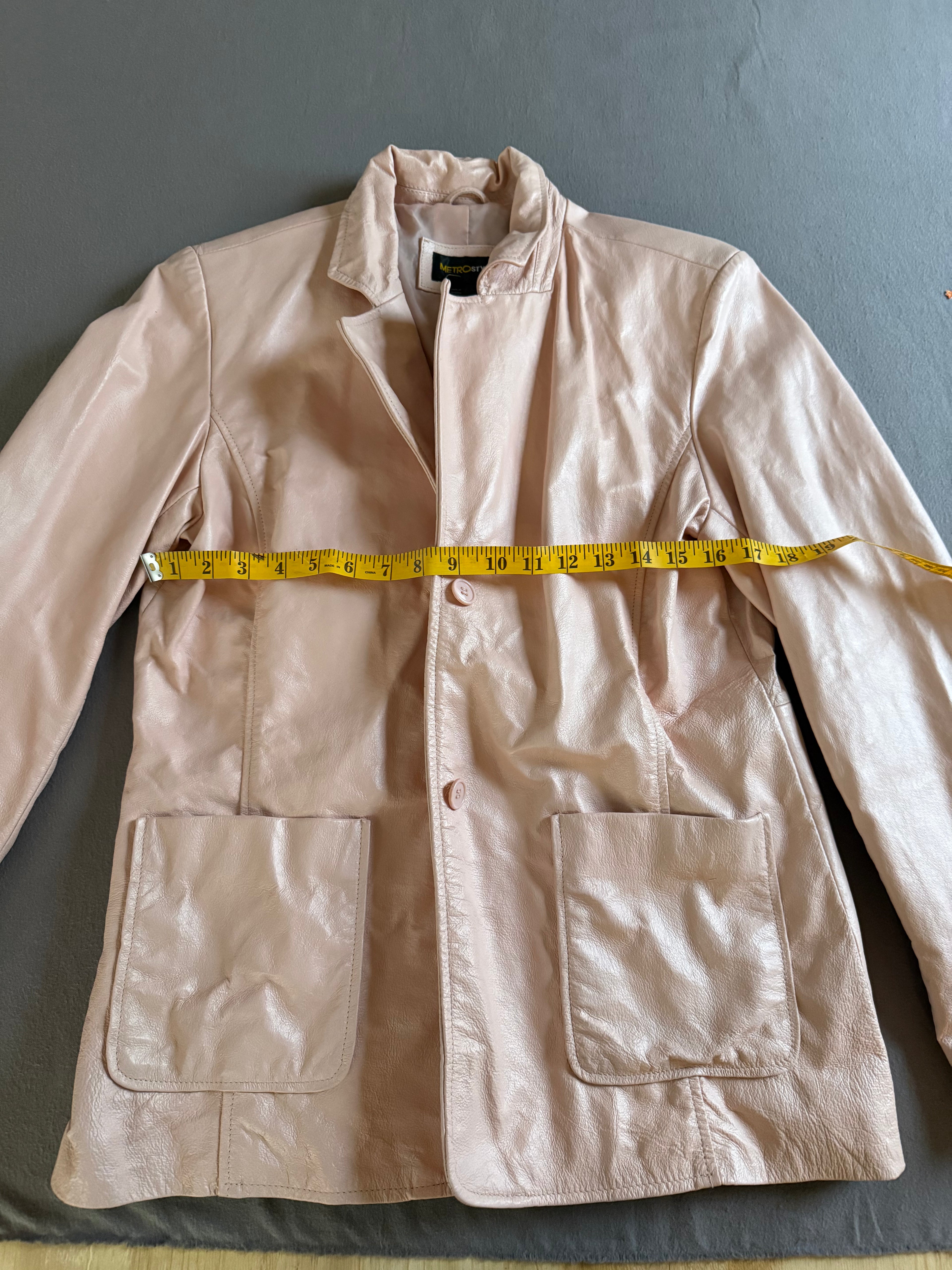 Vintage Metro Style Light Pink Leather Jacket – Size 14