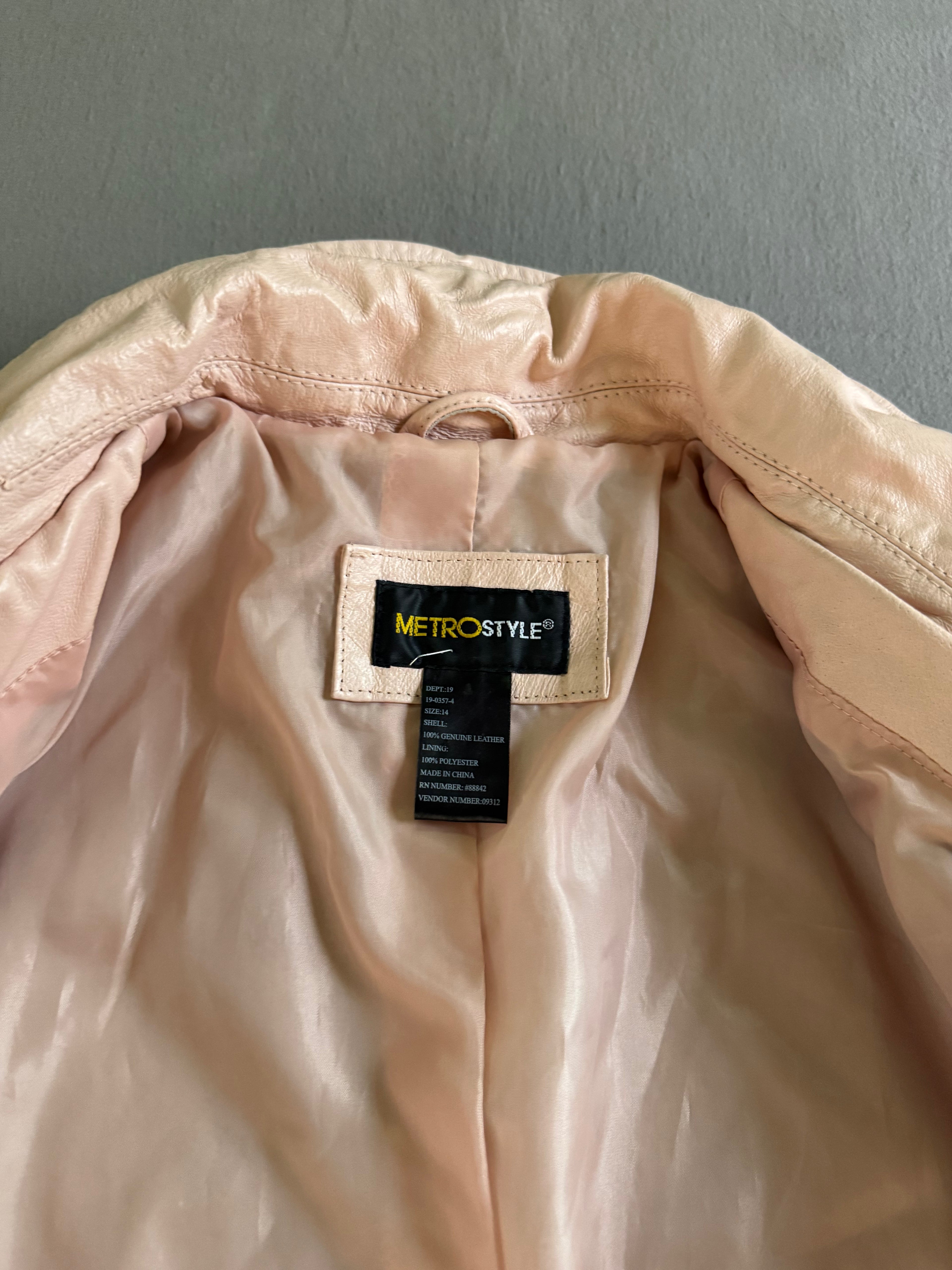 Vintage Metro Style Light Pink Leather Jacket – Size 14