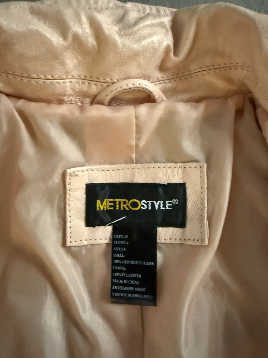 Vintage Metro Style Light Pink Leather Jacket – Size 14