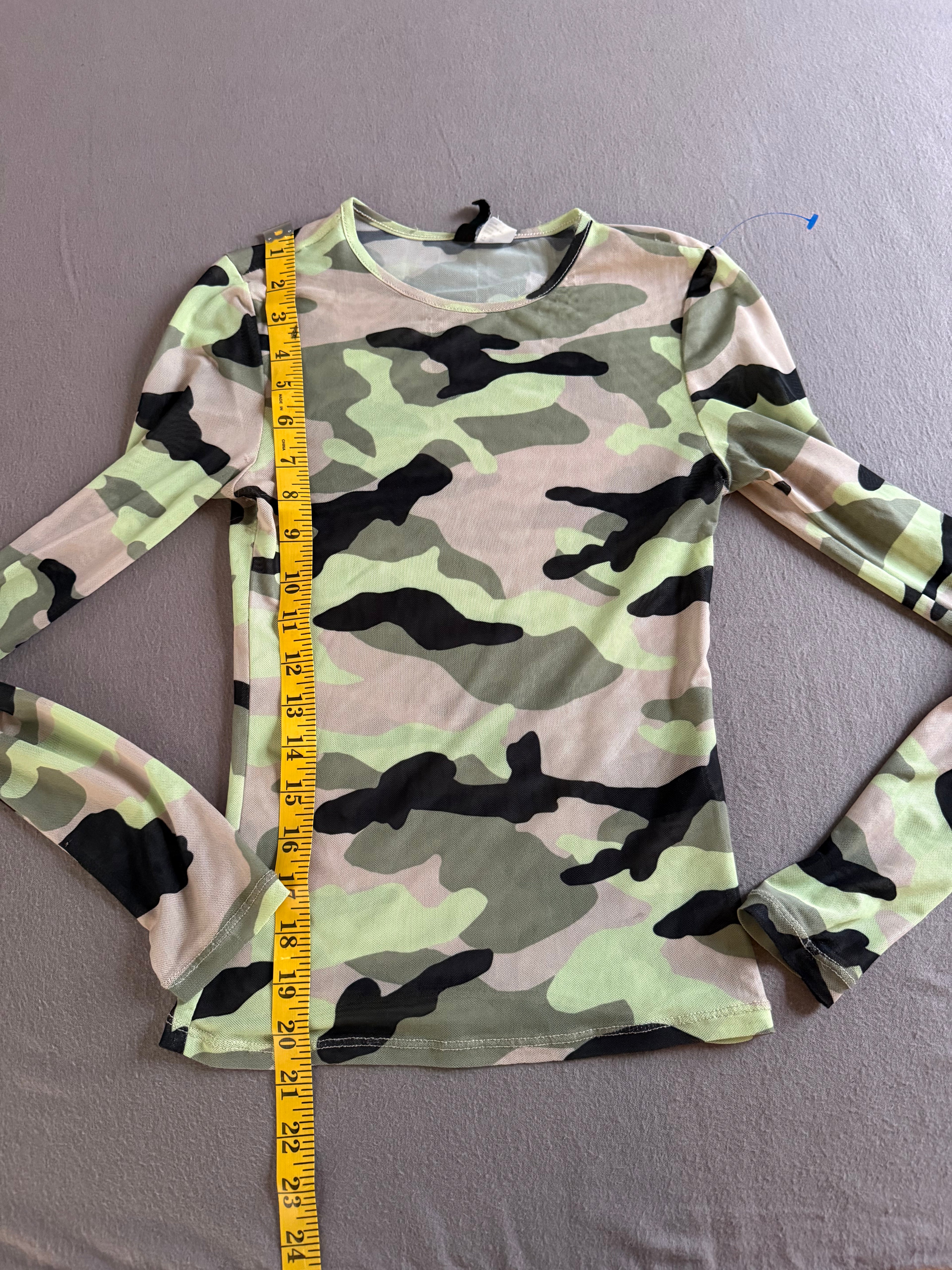 Divided Sheer Camouflage Long Sleeve Top – XS – Y2K Grunge