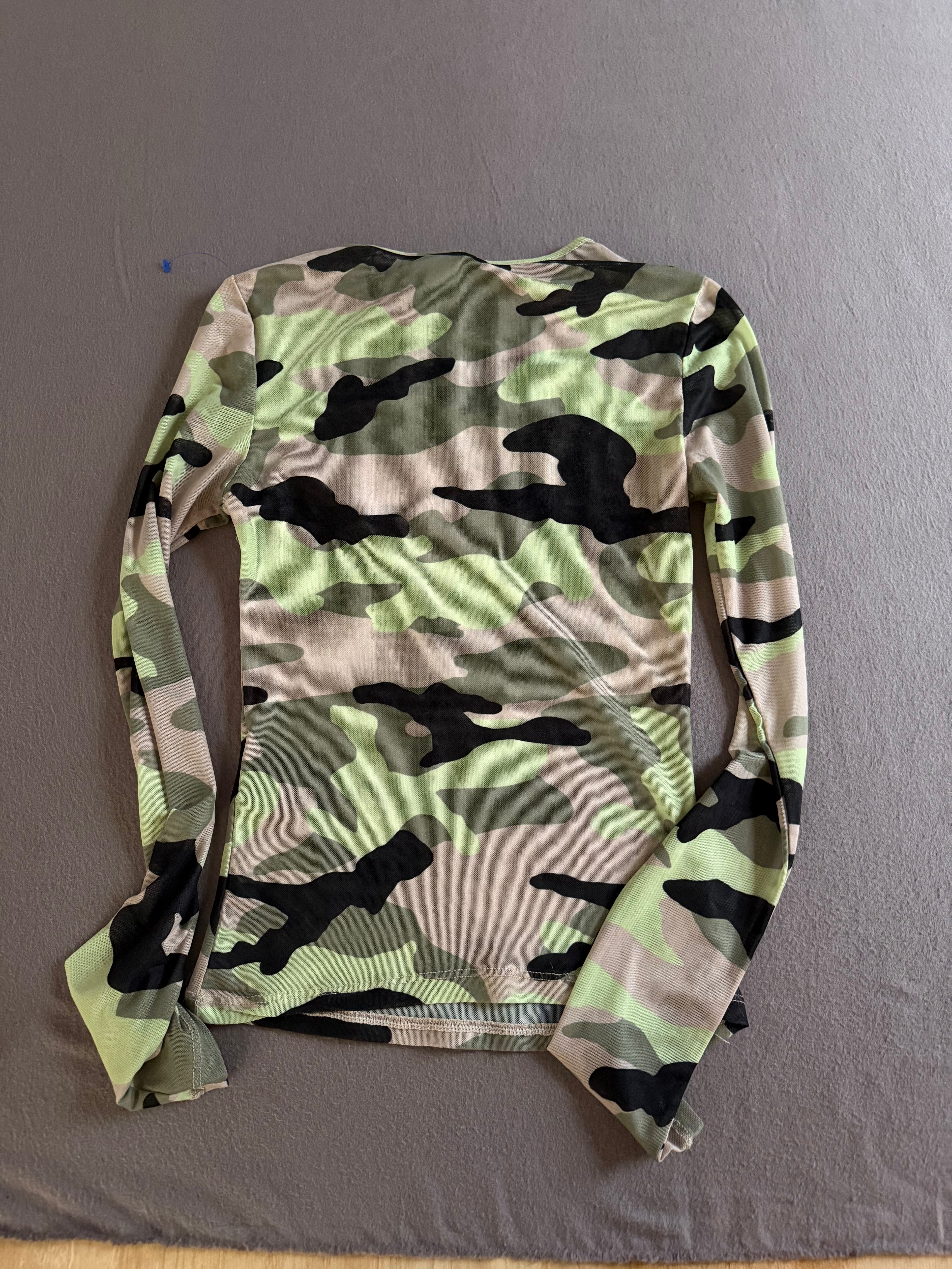 Divided Sheer Camouflage Long Sleeve Top – XS – Y2K Grunge