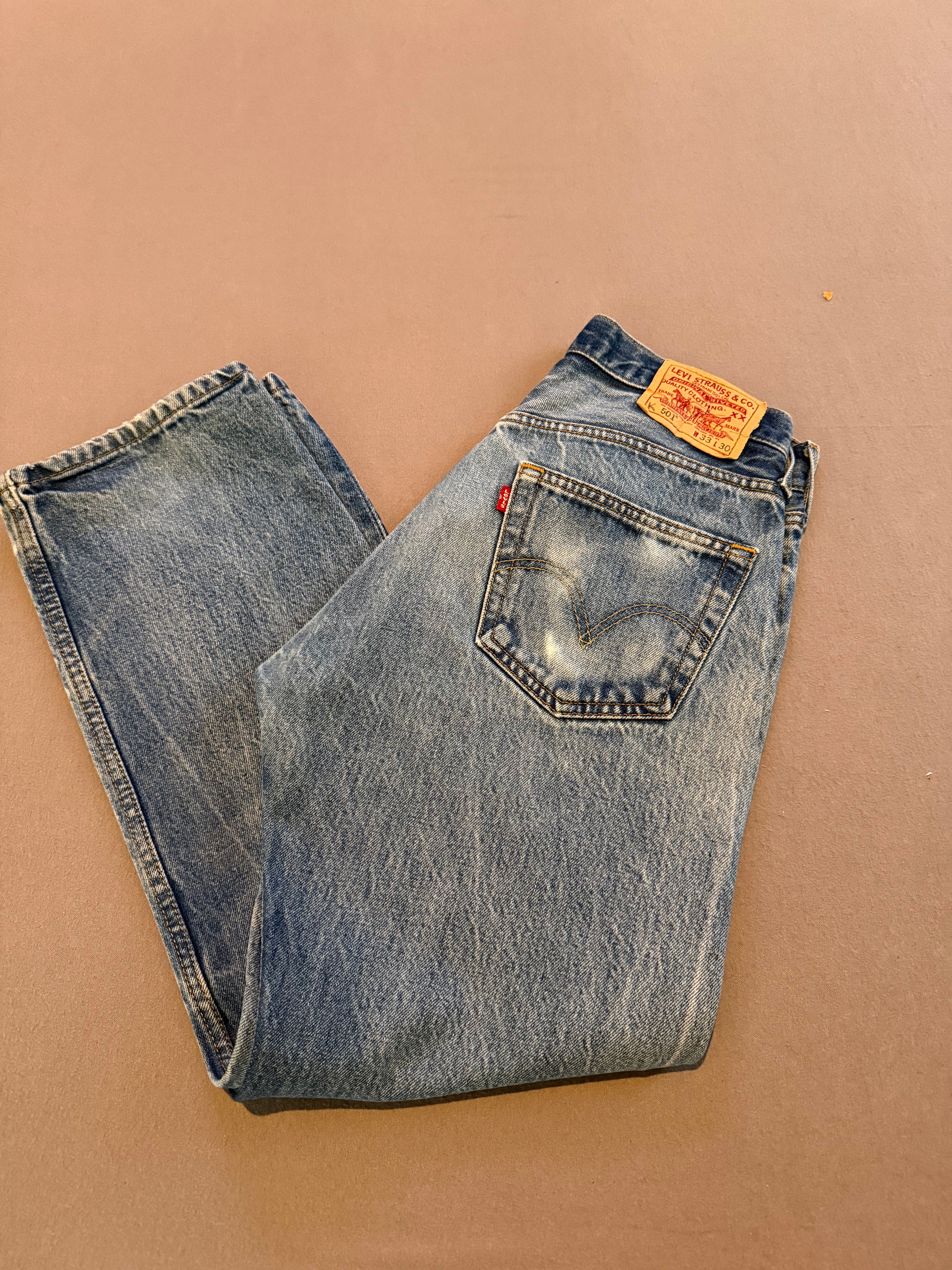 Vintage Levi’s 501 Jeans W33 L30 – Distressed Medium Wash Button Fly Straight Leg Denim