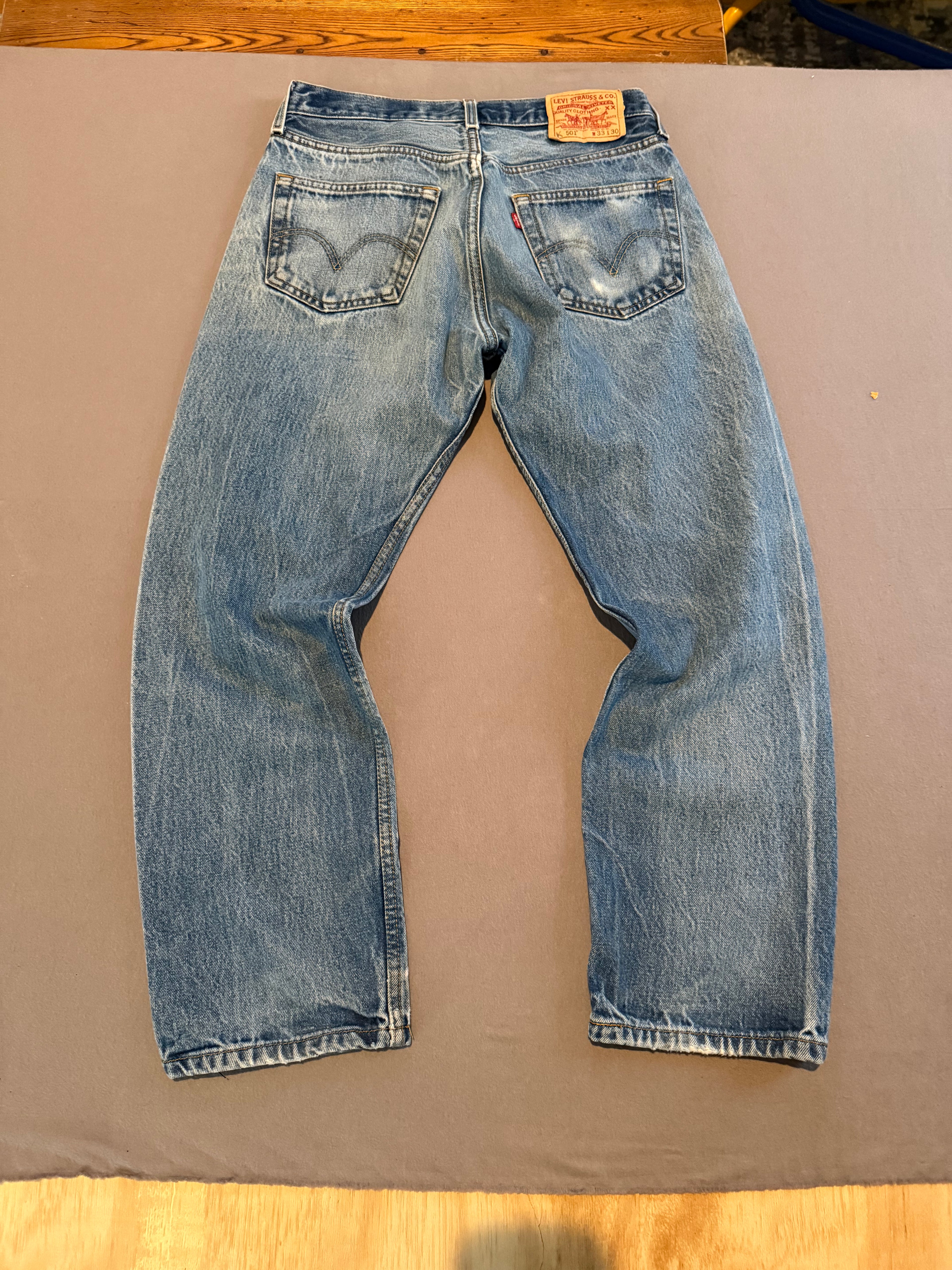 Vintage Levi’s 501 Jeans W33 L30 – Distressed Medium Wash Button Fly Straight Leg Denim