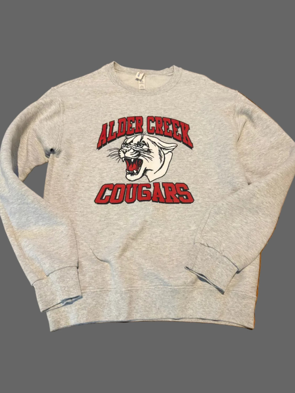 Vintage Alder Creek Cougars Jerzees Crewneck Sweatshirt – Heather Gray, Size S
