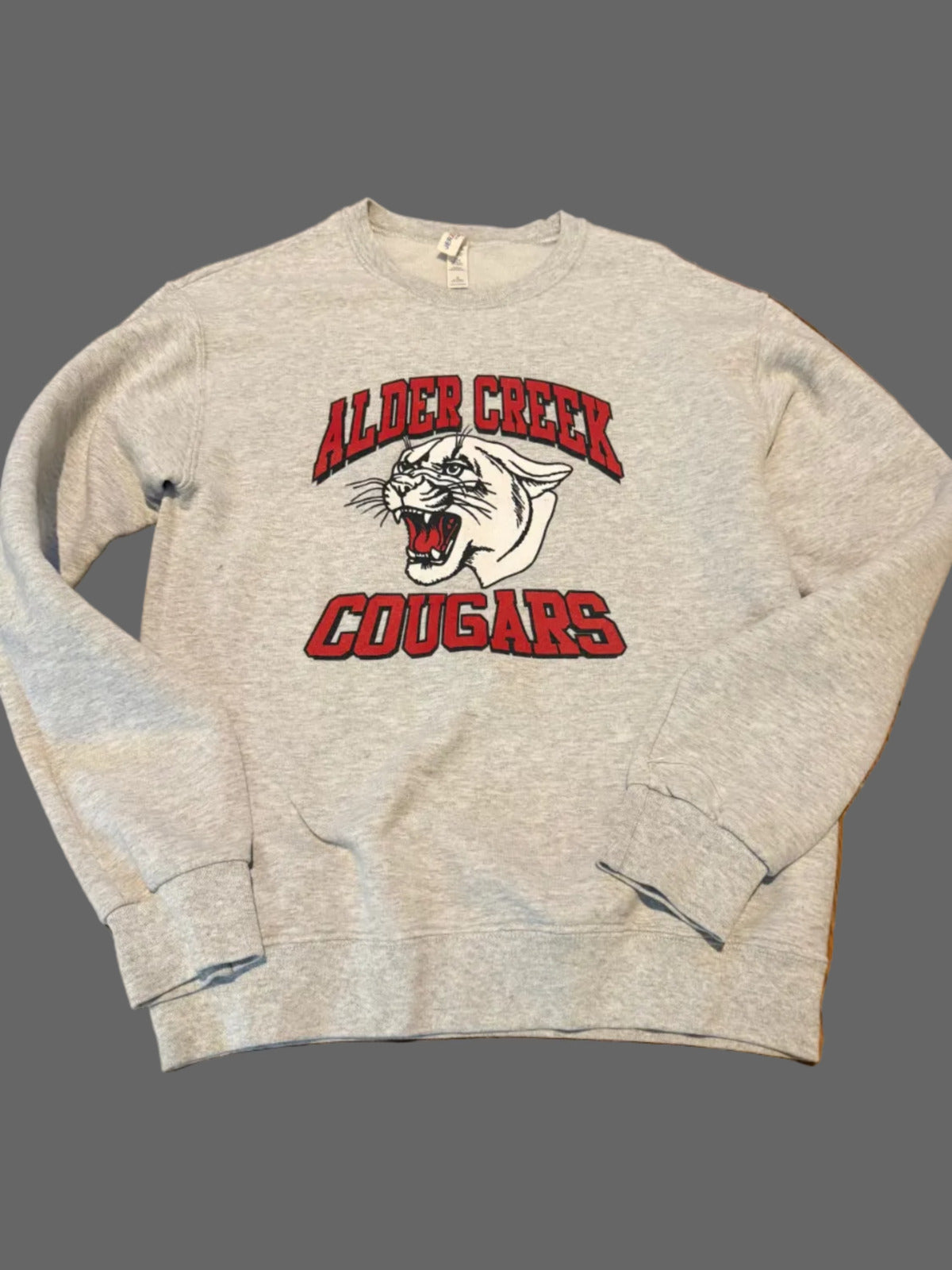 Vintage Alder Creek Cougars Jerzees Crewneck Sweatshirt – Heather Gray, Size S
