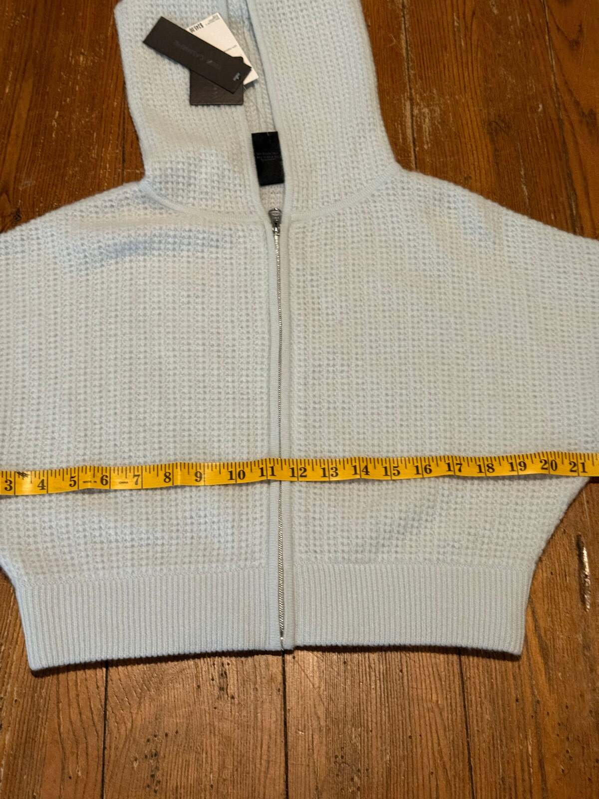 Sofia Cashmere 100% Cashmere Cropped Zip Hoodie – Delicate Blue – NWT – Size S/P